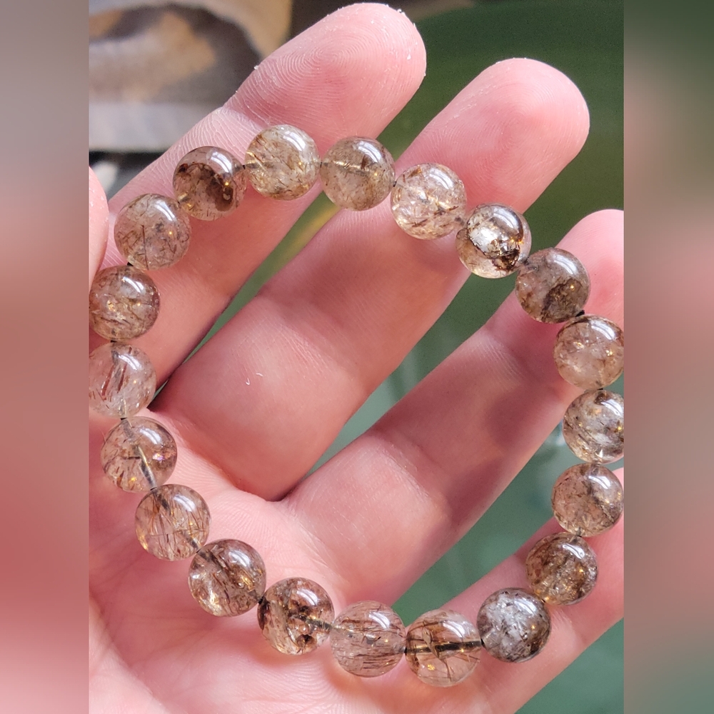 Stunning Rutilated Smokey Quartz Bead Bracelet 8mm Beads 147ctw - NEW